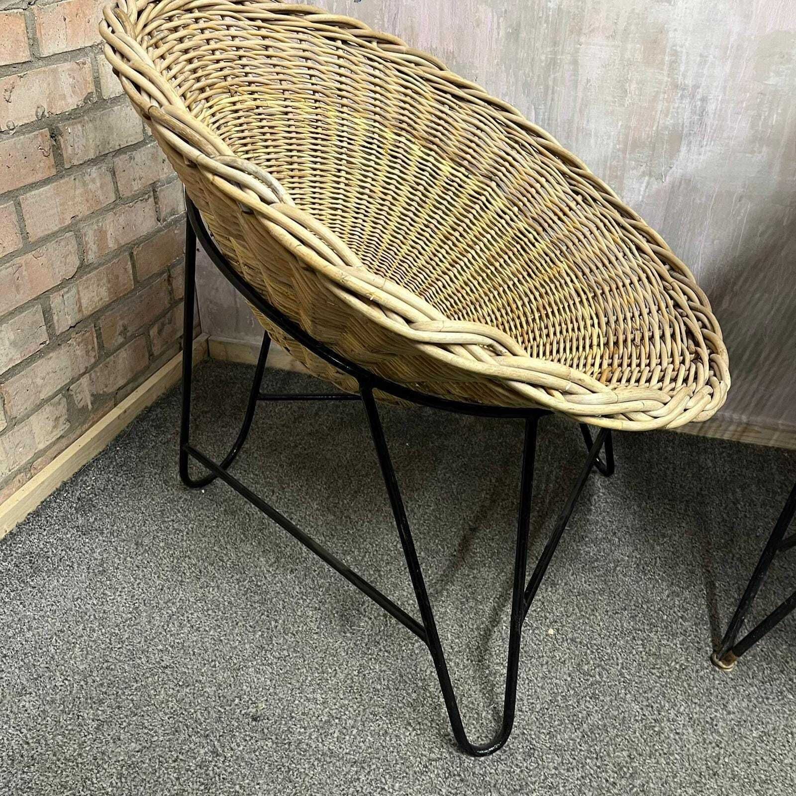 Near Pair Mcm Bamboo Tub Chairs Black Metalwork Frames Style Of Roberto Mango photo Furniture