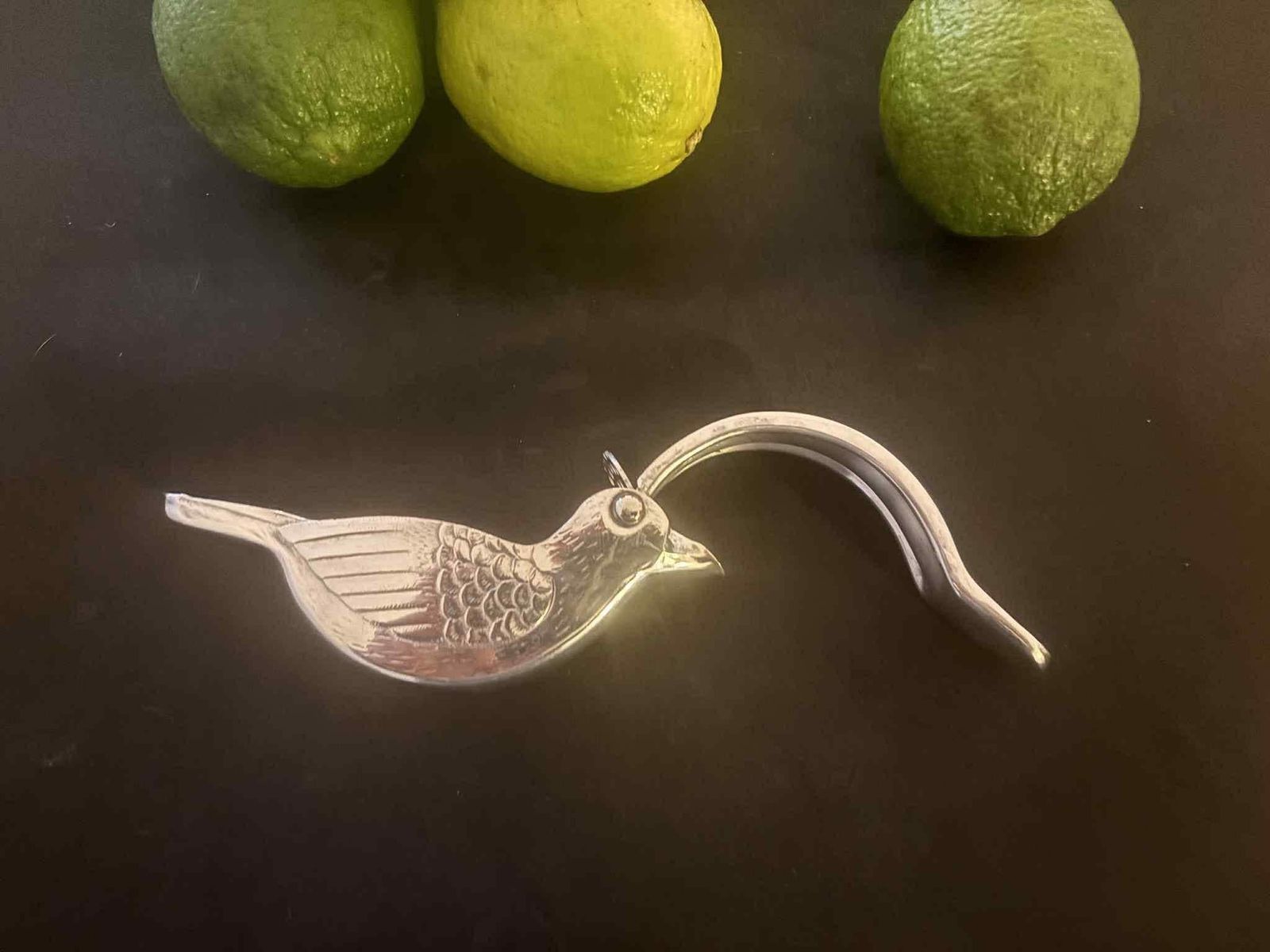 photo for sale Vintage Silver Plated Lemon Squeezer: French Art Deco Bird Decor