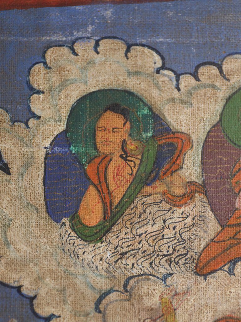 Large Antique Tibetan Buddhist Mandala Thangka Painting On Canvas, Framed photo vinterior