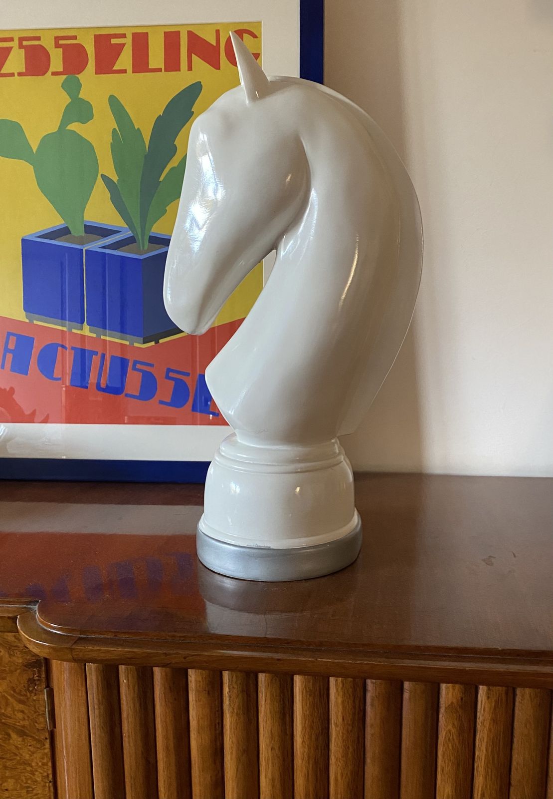 White Resin Chess Horse Sculpture, Italy 1970s photo Art