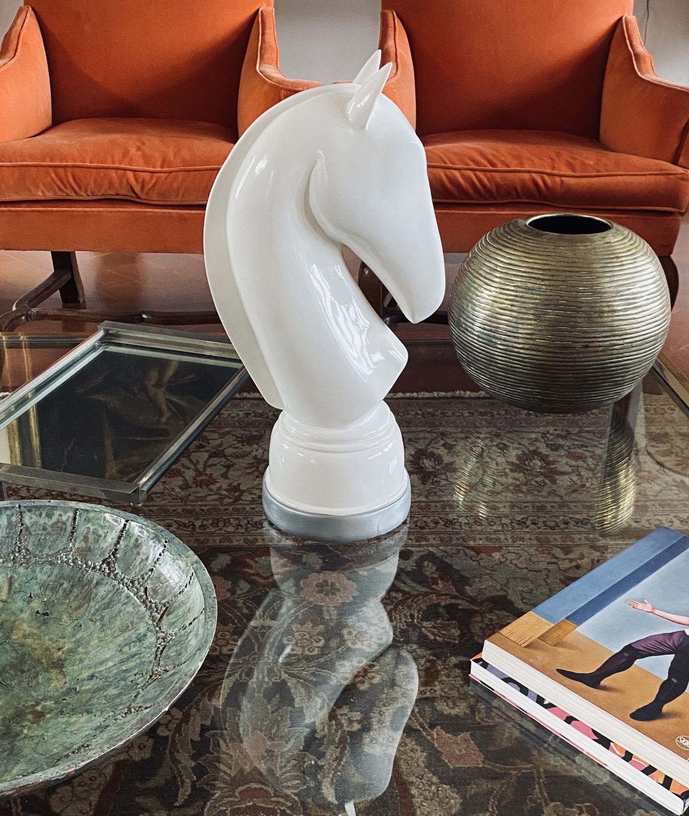 photo furniture White Resin Chess Horse Sculpture, Italy 1970s