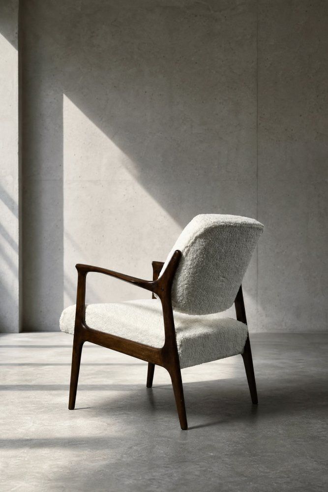 Vintage Scandinavian Teak White Armchair By Inge Andersson For Bröderna Anderssons, 1960s photo vinterior