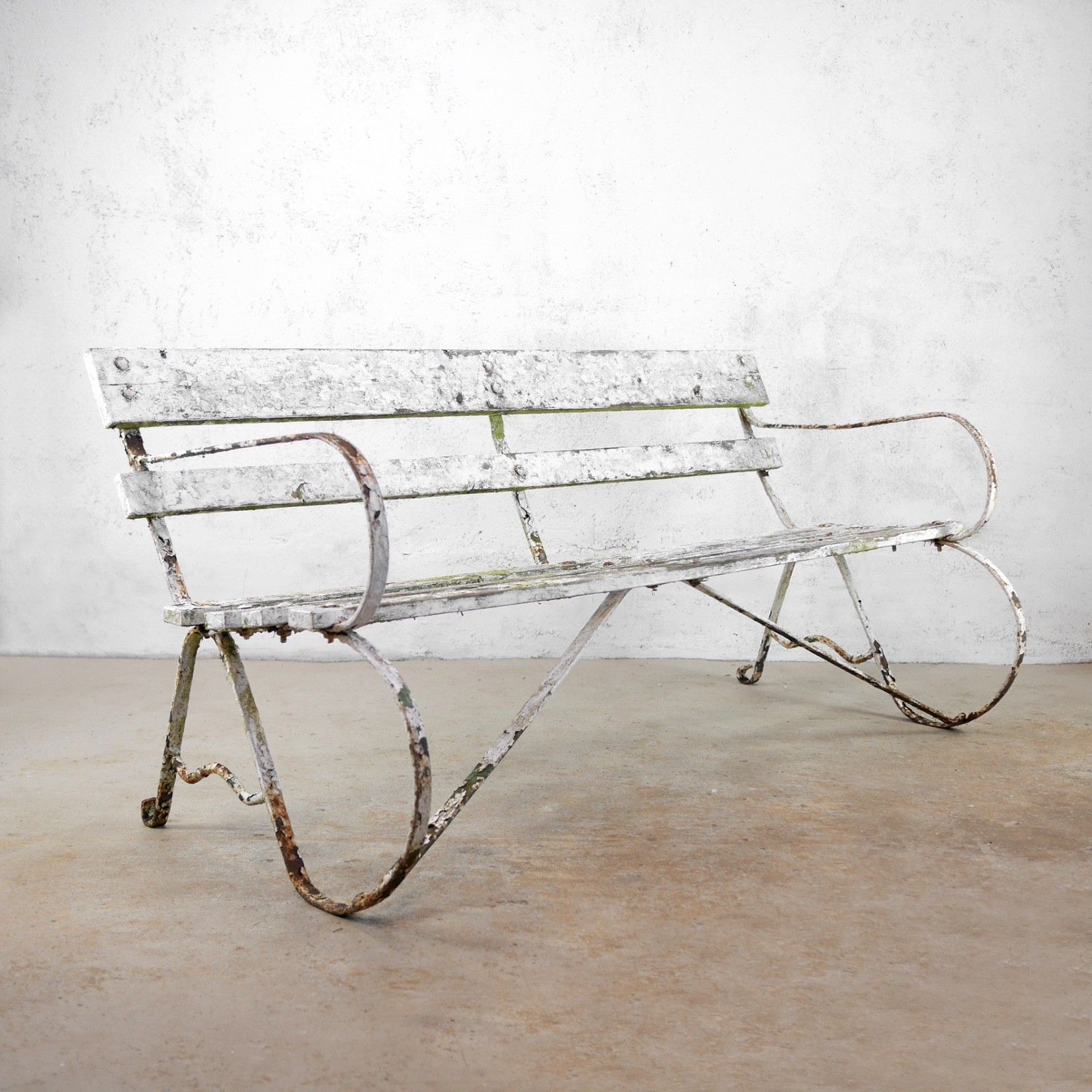 Antique Victorian Wrought Strap Iron Weathered Garden Bench #103203