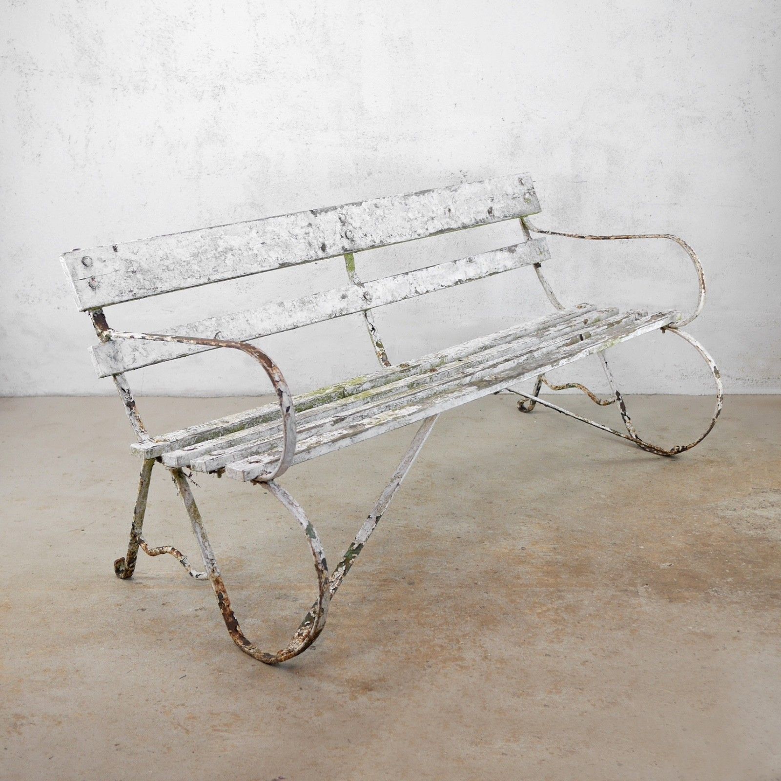 Antique Victorian Wrought Strap Iron Weathered Garden Bench #103203 photo furniture