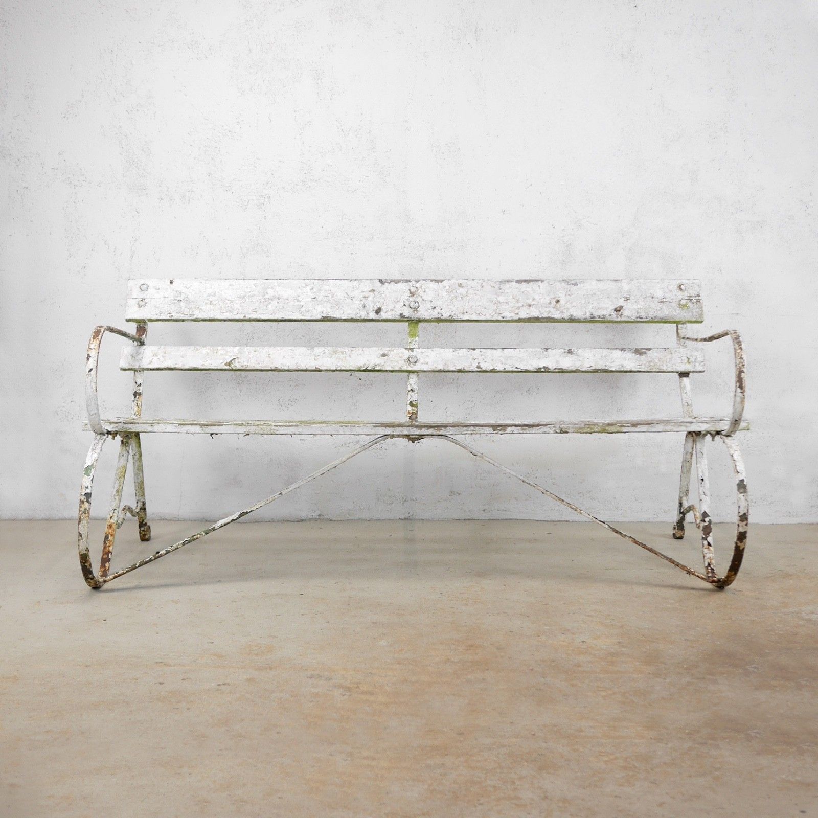 Antique Victorian Wrought Strap Iron Weathered Garden Bench #103203 photo 695.0