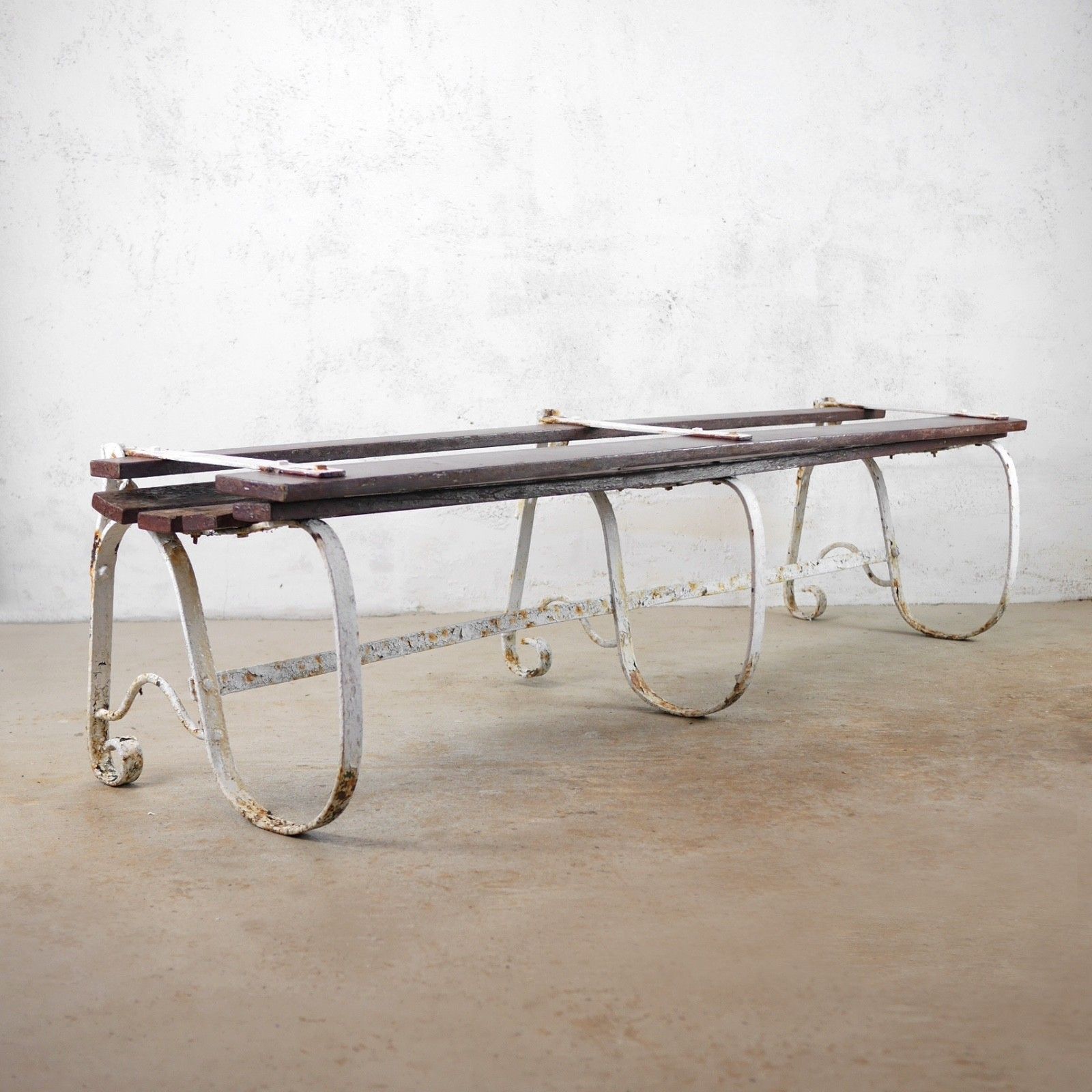 Antique Wrought Strap Iron Weathered Garden Bench Folding #103207 photo furniture