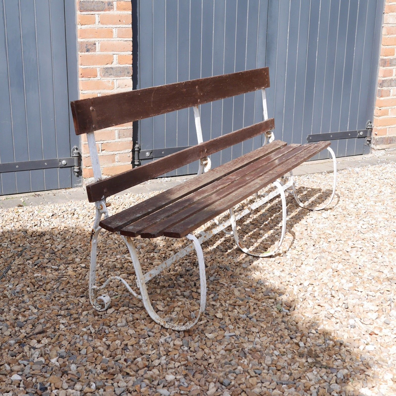 Antique Wrought Strap Iron Weathered Garden Bench Folding #103207 photo vintage