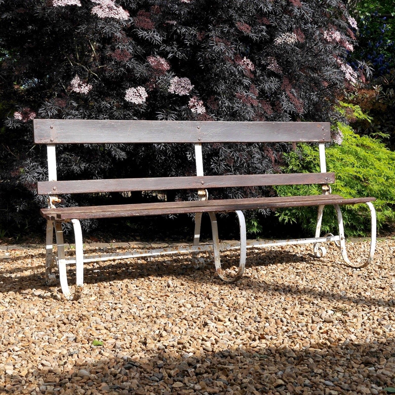 720.0 Antique Wrought Strap Iron Weathered Garden Bench Folding #103207 photo