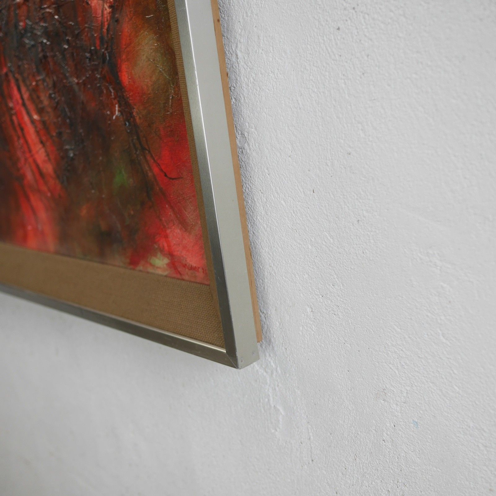 photo furniture Vintage Mid Century Abstract Fish Reds Oil Painting Art Framed Hessian #103198