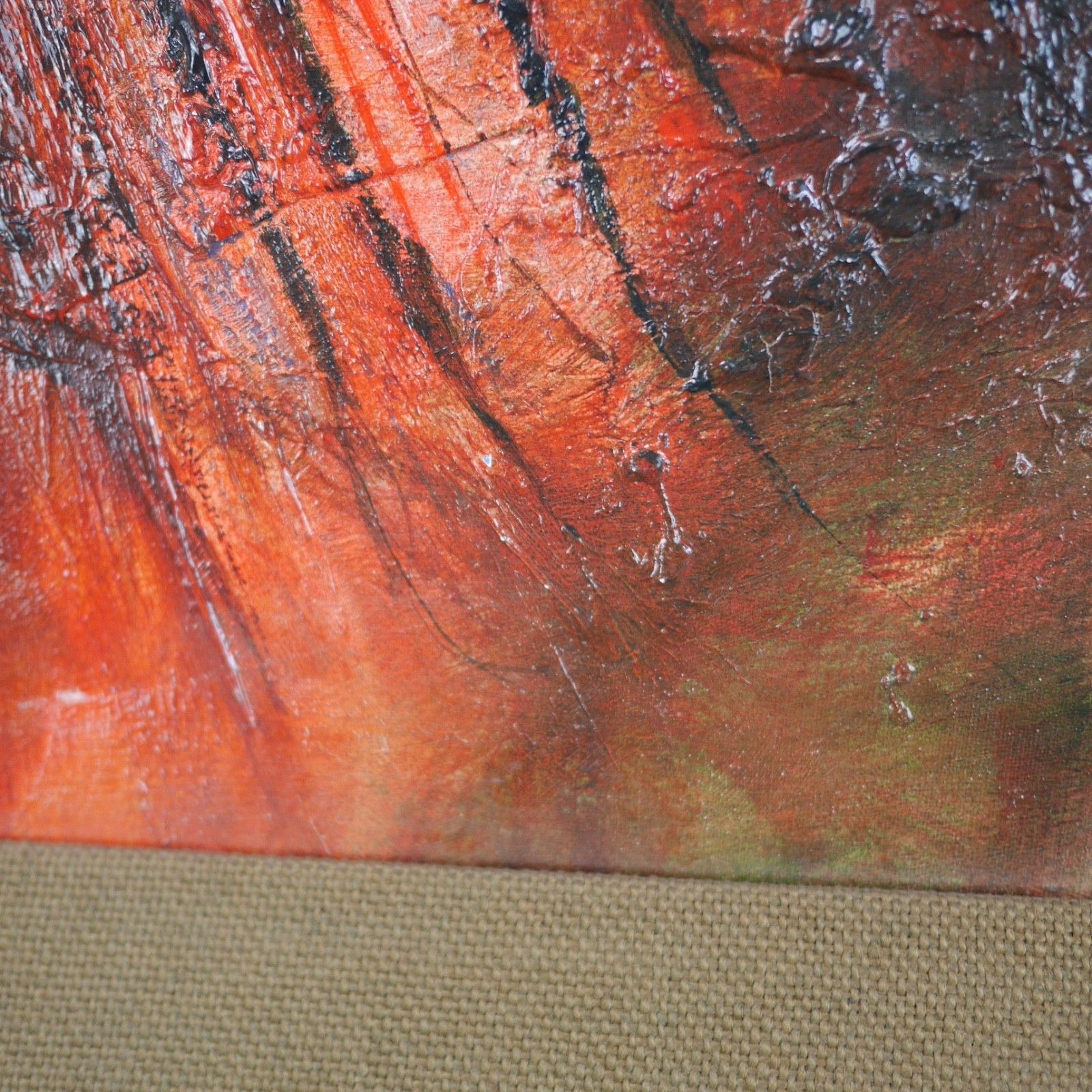 225.0 Vintage Mid Century Abstract Fish Reds Oil Painting Art Framed Hessian #103198 photo