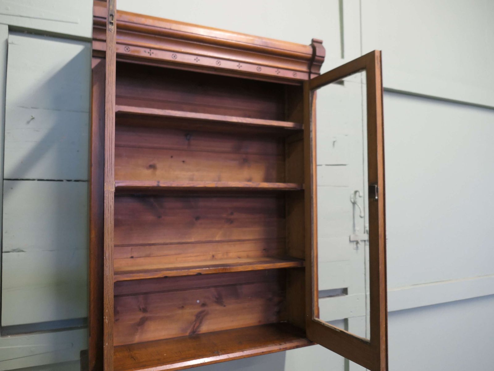 Arts And Crafts Wall Hanging Glazed Cupboard, Bookcase This Is A Very Useful Piece photo for sale
