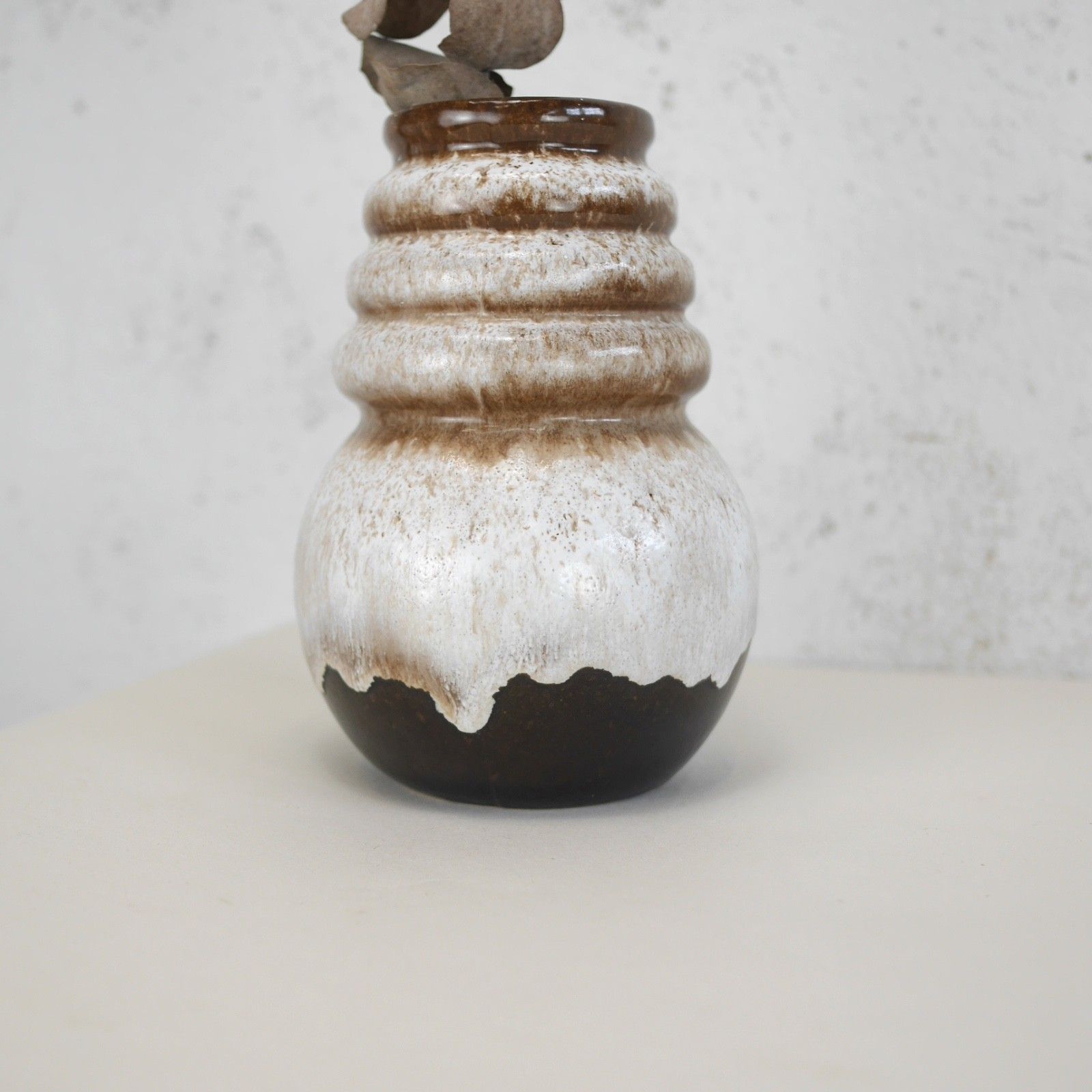 Vintage Mid Century Brown & White West German Vase Bubble #103189 photo for sale