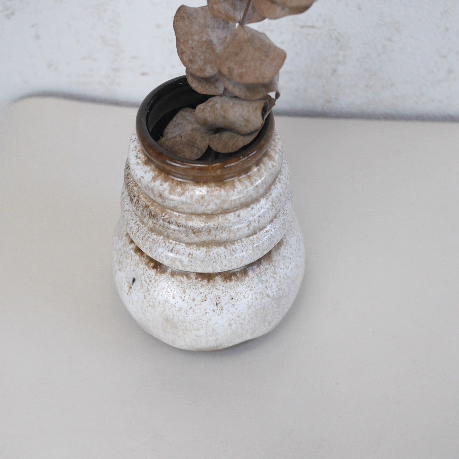 Vintage Mid Century Brown & White West German Vase Bubble #103189 photo vinterior
