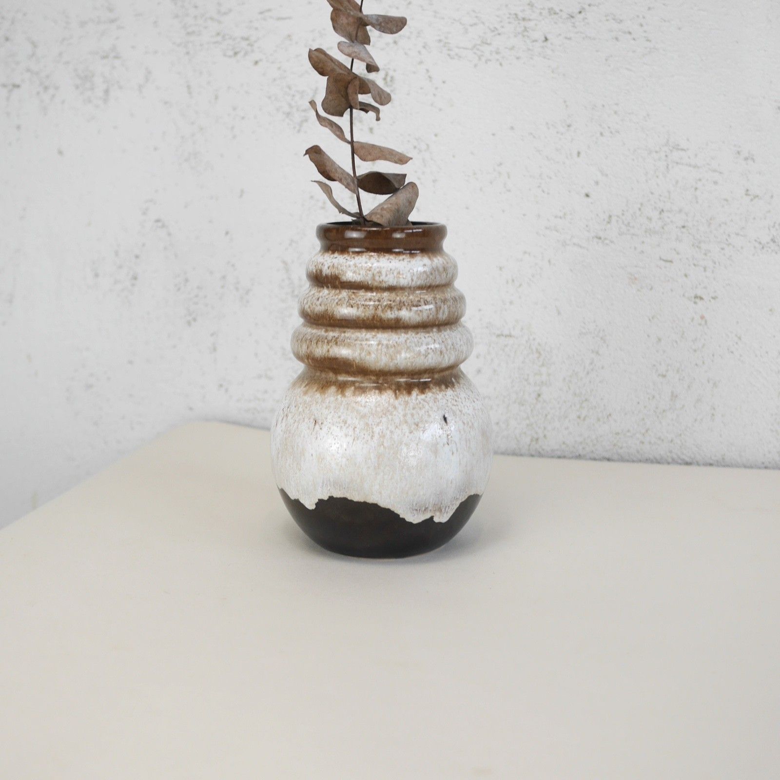 Vintage Mid Century Brown & White West German Vase Bubble #103189 photo buy