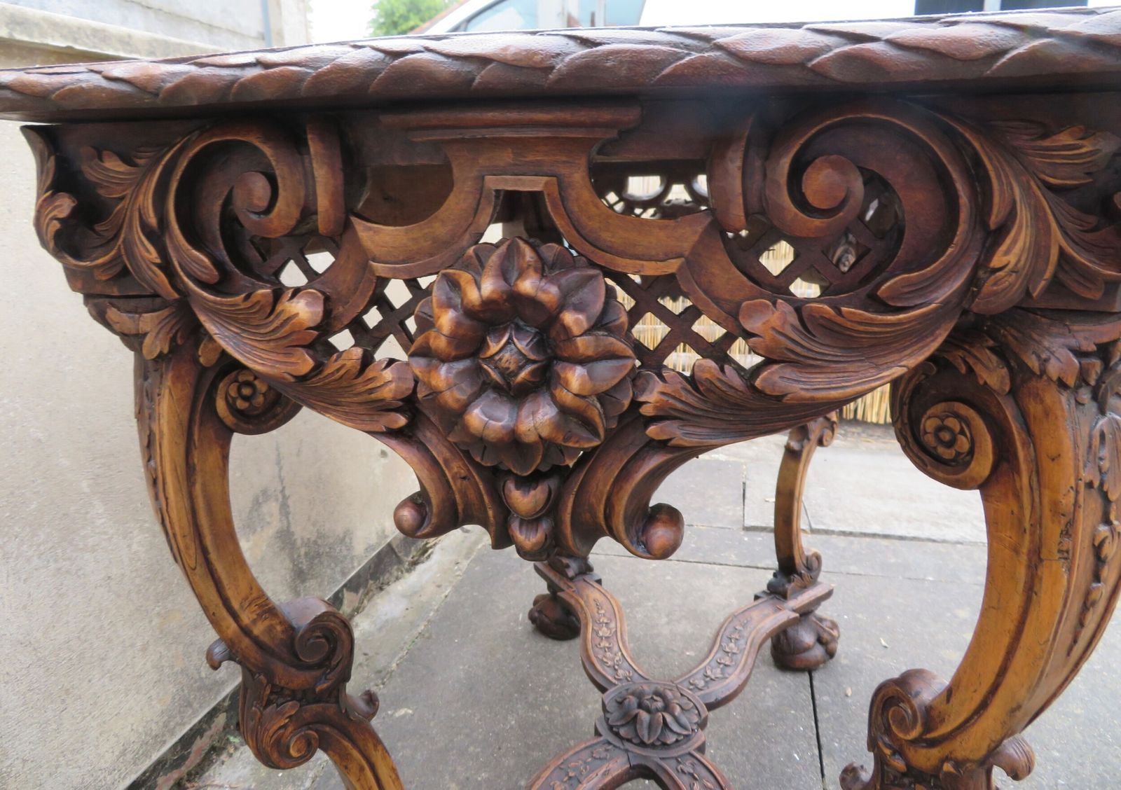 Italian Carved Walnut Baroque Console Side Table photo for sale
