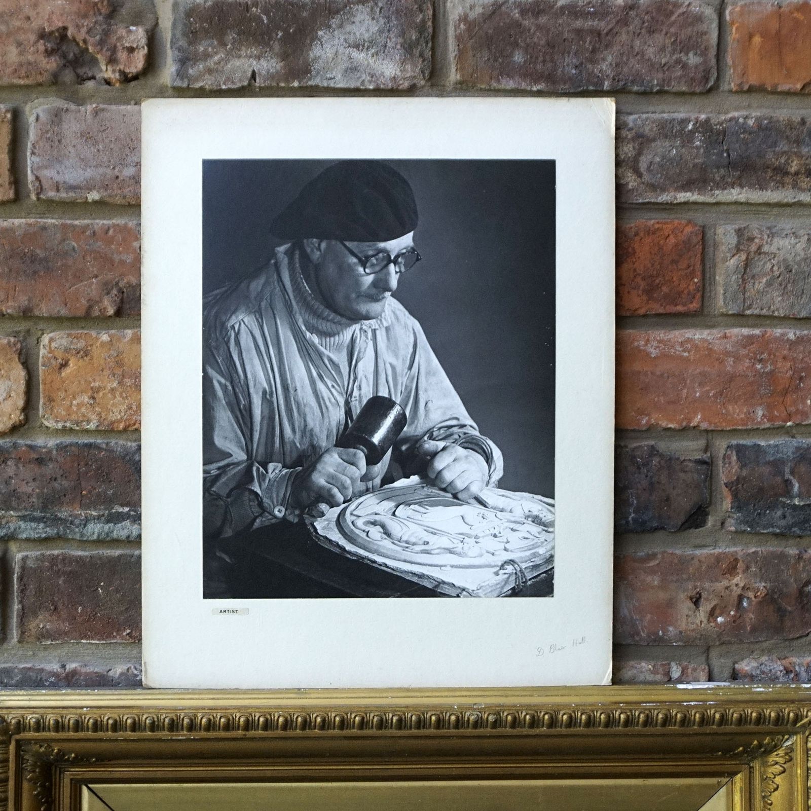 1968 Large Black & White Photograph 'Artist' Portrait With Original Exhibition Label Signed & Dated Fine Art Print photo Art