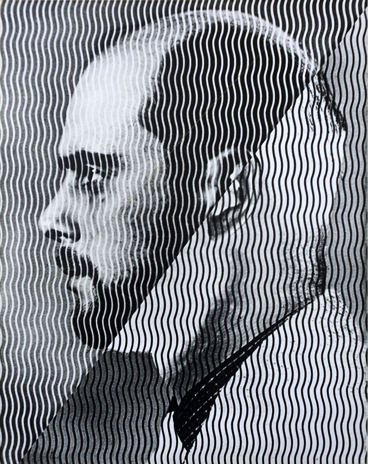 1968 Large Black & White Photograph Op Art Portrait 'Split Profile' Signed & Dated Abstract Fine Art Print