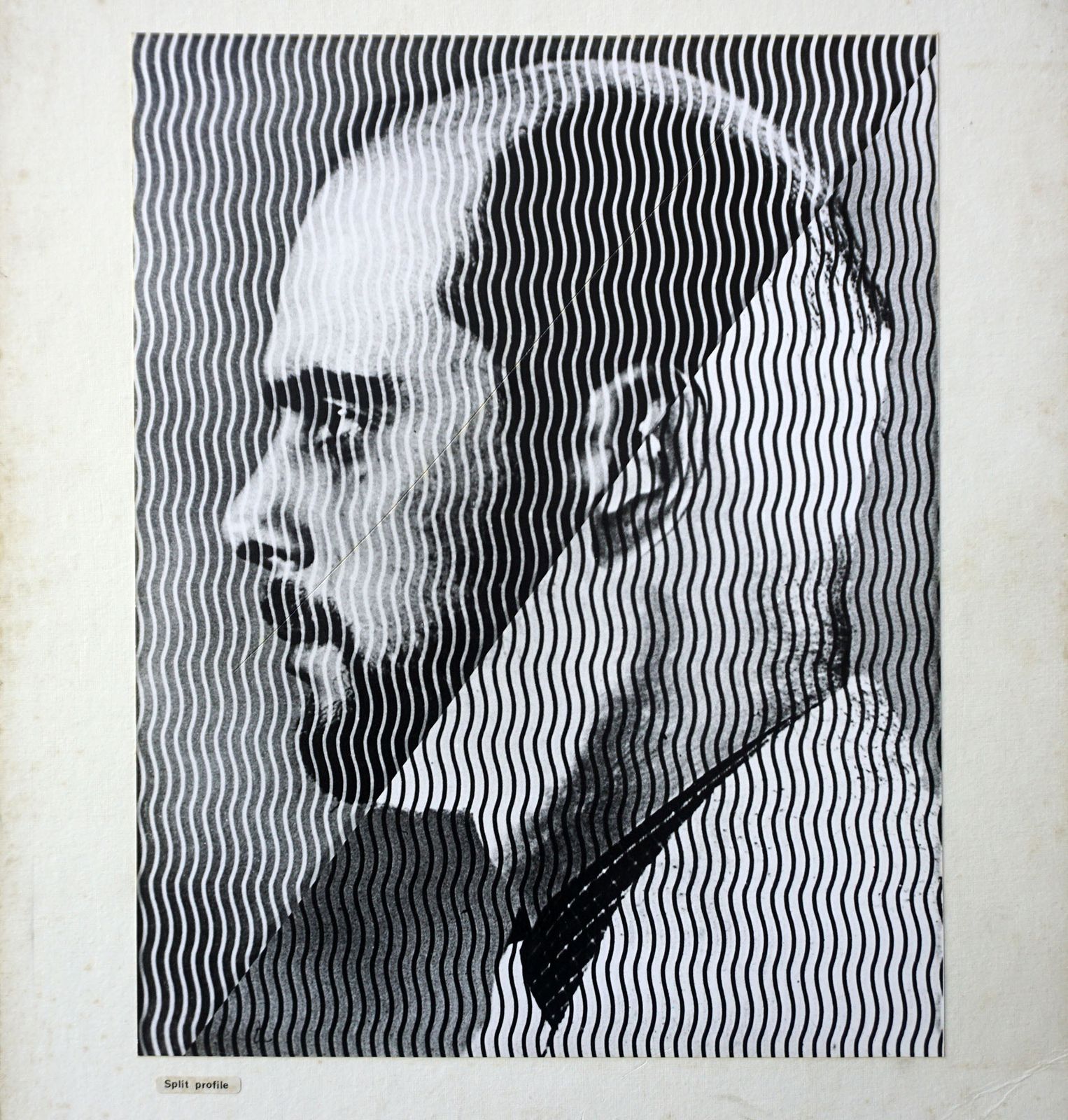 1968 Large Black & White Photograph Op Art Portrait 'Split Profile' Signed & Dated Abstract Fine Art Print photo furniture