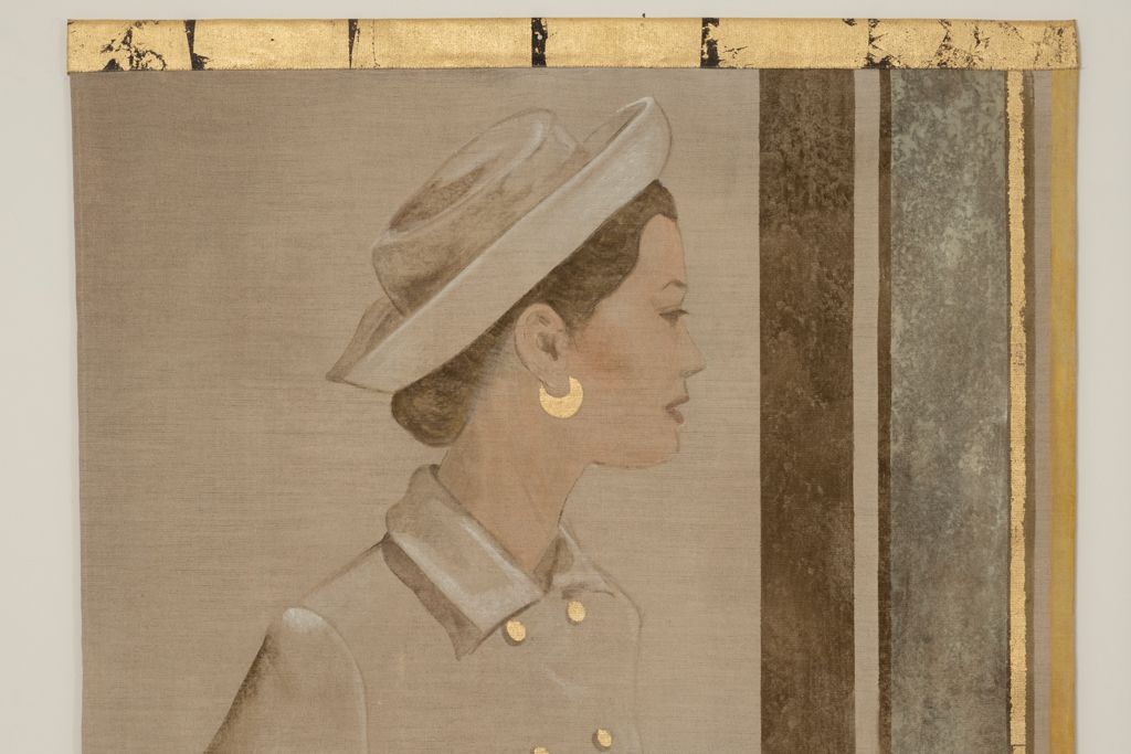 Painted Canvas Depicting A Woman From The 1950s. Contemporary Work. photo Art