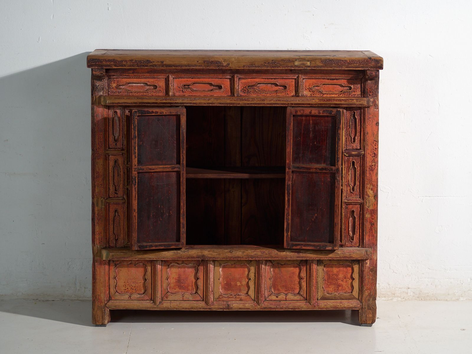 photo furniture Shanxi Pine Sideboard With Original Red Painted Finish And Four Drawers – China, Circa 1930