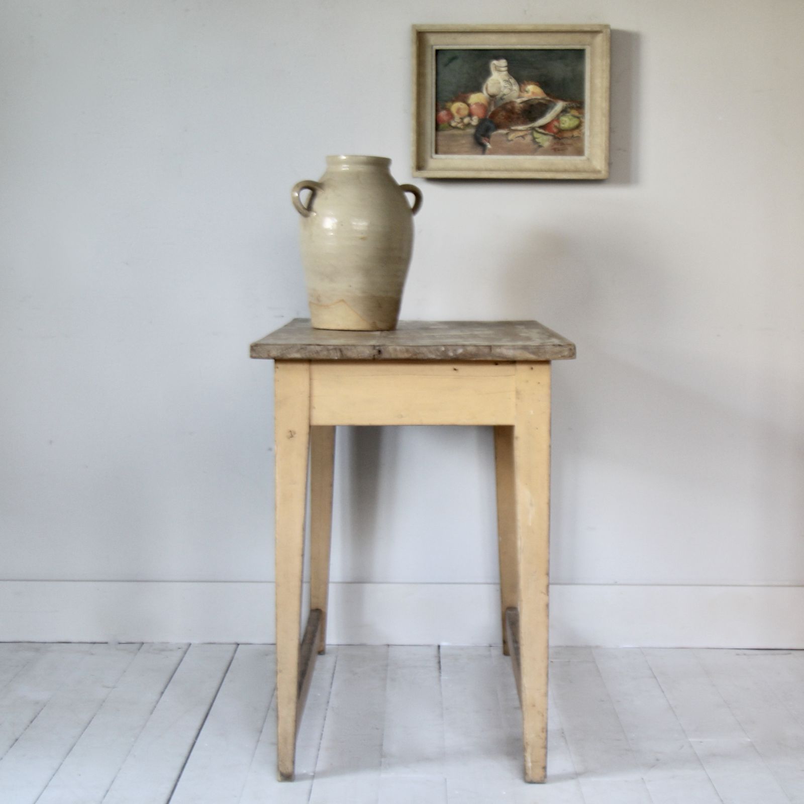 Antique French Table With Stretchers In Original Paint photo furniture