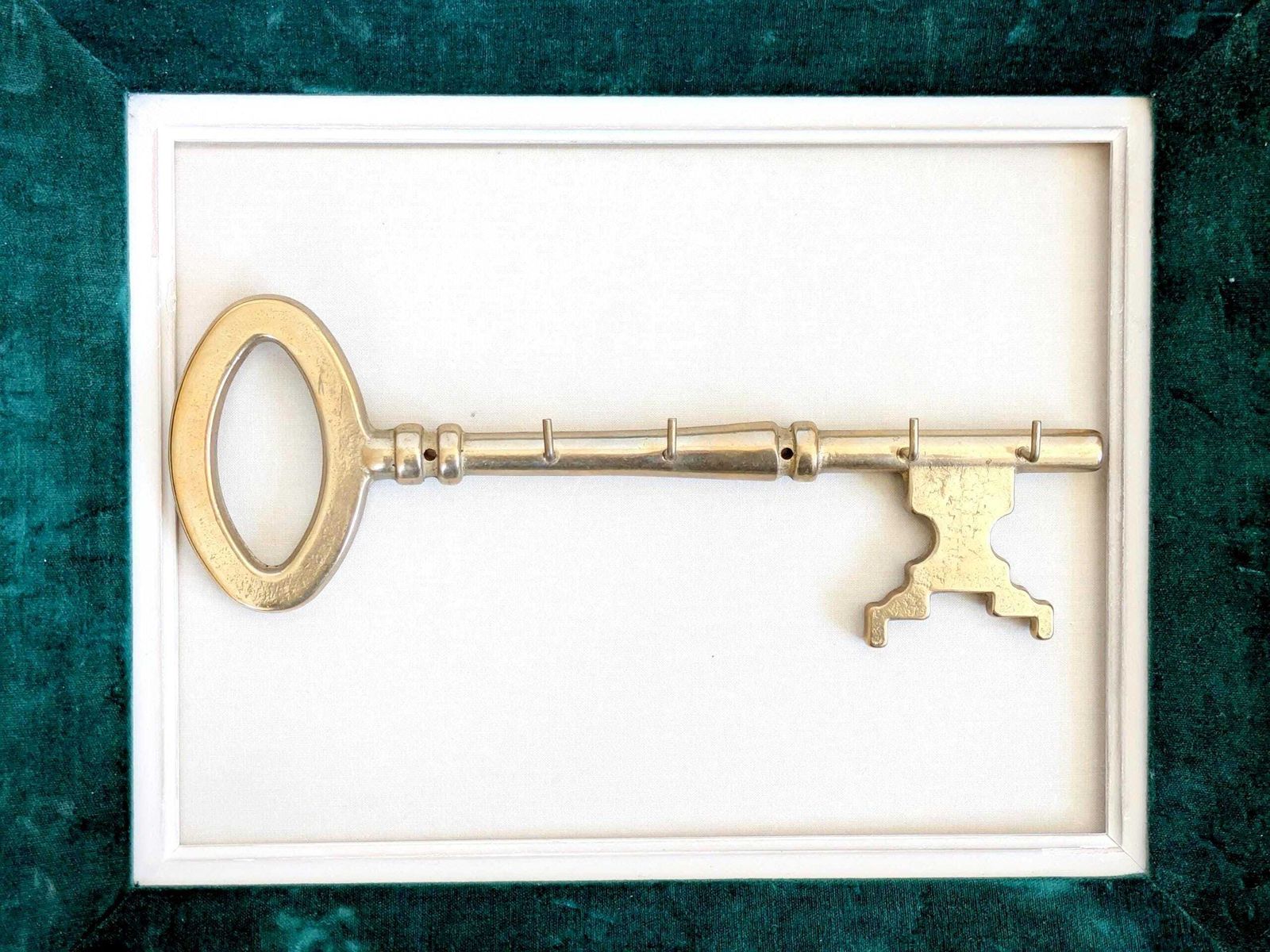 Furniture Vintage Brass Key Holder Large Wall Rack 4 Hooks Midcentury Entryway Decor photo