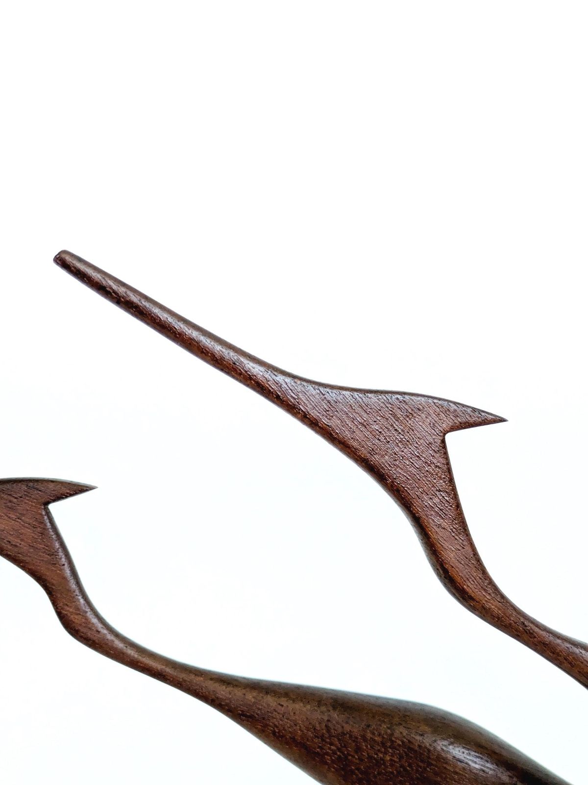 167.0 Midcentury Teak Crane Sculptures Danish Modernist Wood Birds On Stand Decor 1960 photo