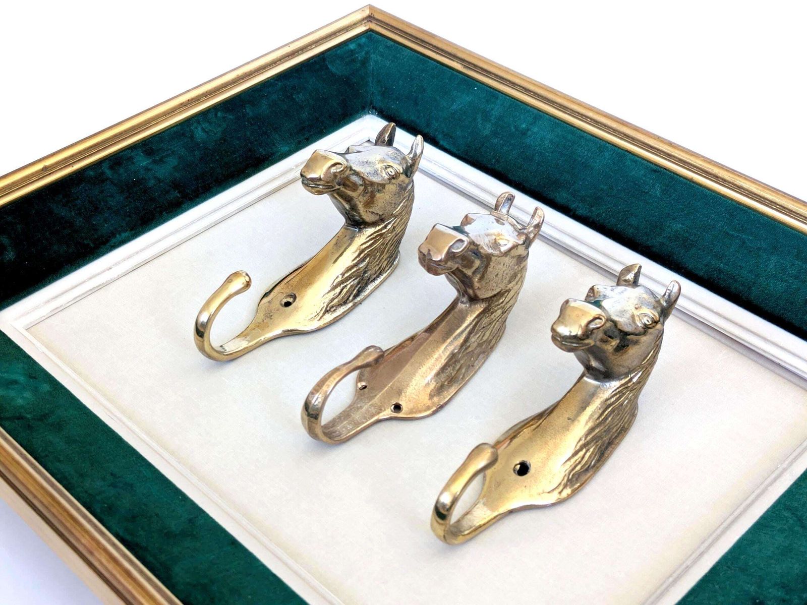 Set Of 3 Vintage Brass Horse Head Wall Hooks Equestrian Heritage Accent photo Furniture