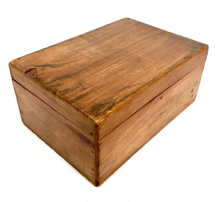 Antique Wood Storage Box With Haberdashery Sewing Collectable Items 20th Century photo Home Decor