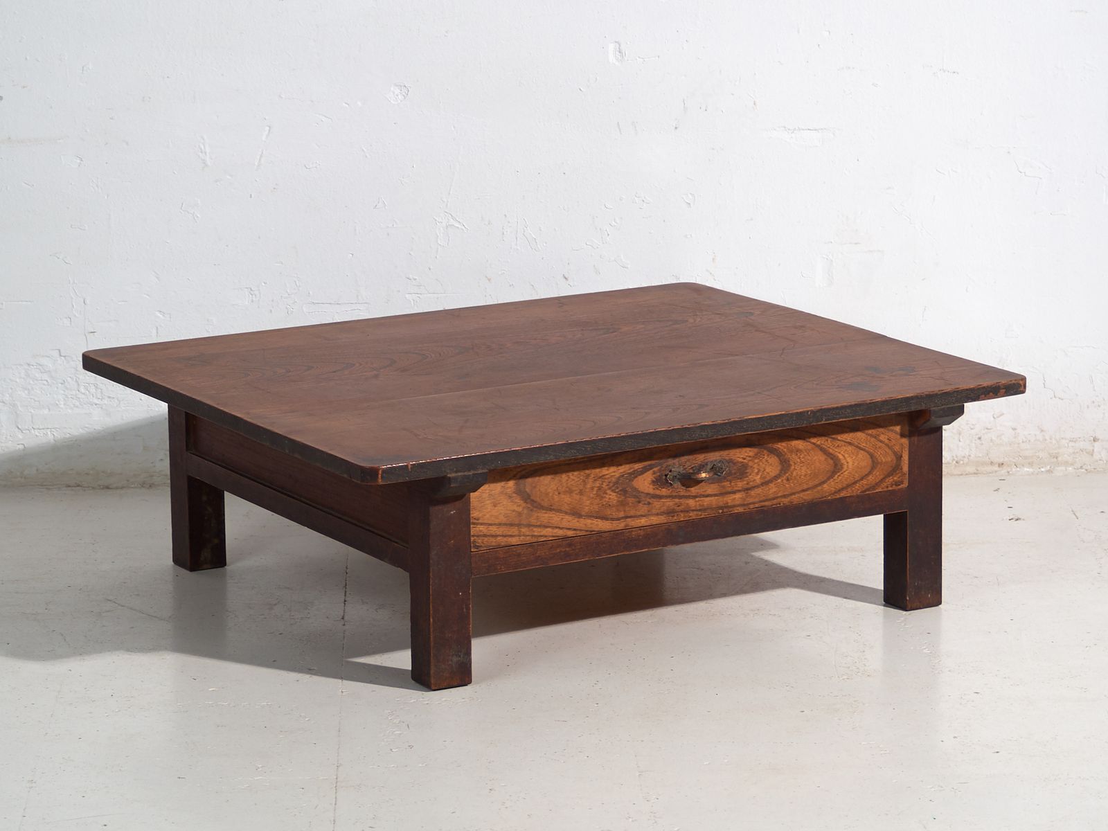 Antique Japanese Low Table With Pass Through Drawer In Keyaki – Japan, Circa 1920