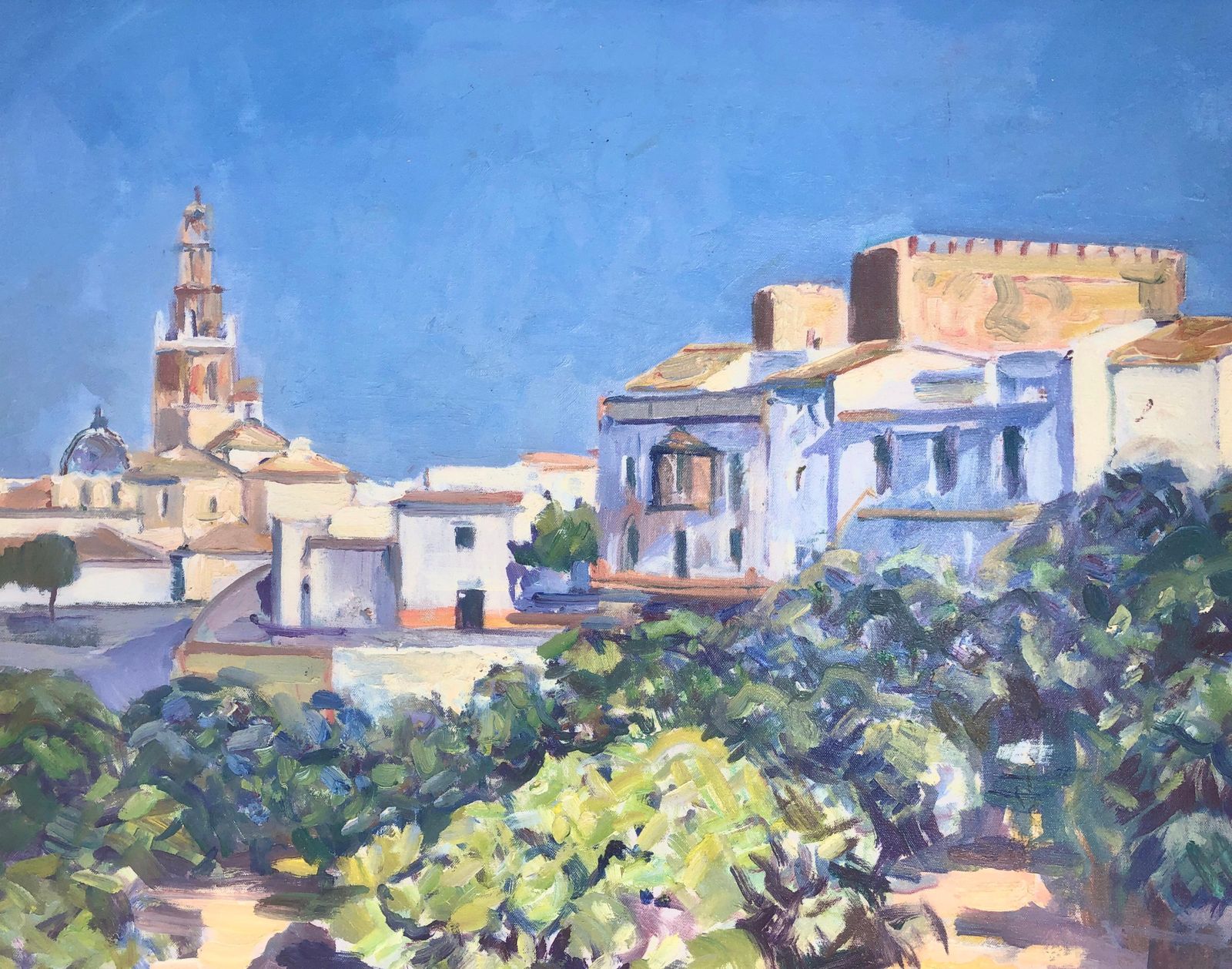 Rafael Duran Benet, paysage urbain méditerranéen andalou, Carmona, Espagne, huile post-impressionniste, 2005 photo buy
