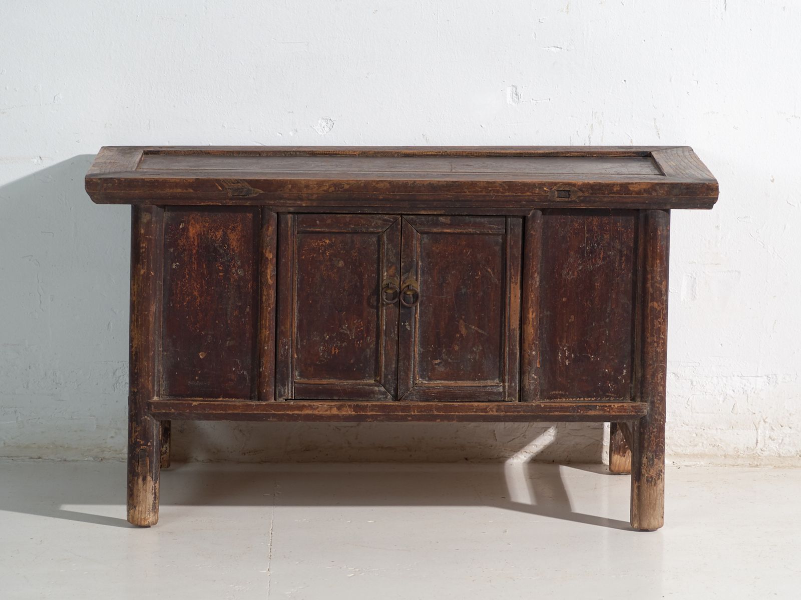 Antique Chinese Low Altar Cabinet With Two Doors And Dark Patina – China, Circa 1900 photo vinterior