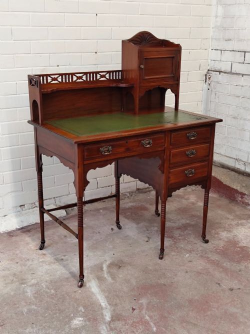 Antique Edwardian Mahogany Inlaid & Leather Ladies Writing Desk photo buy