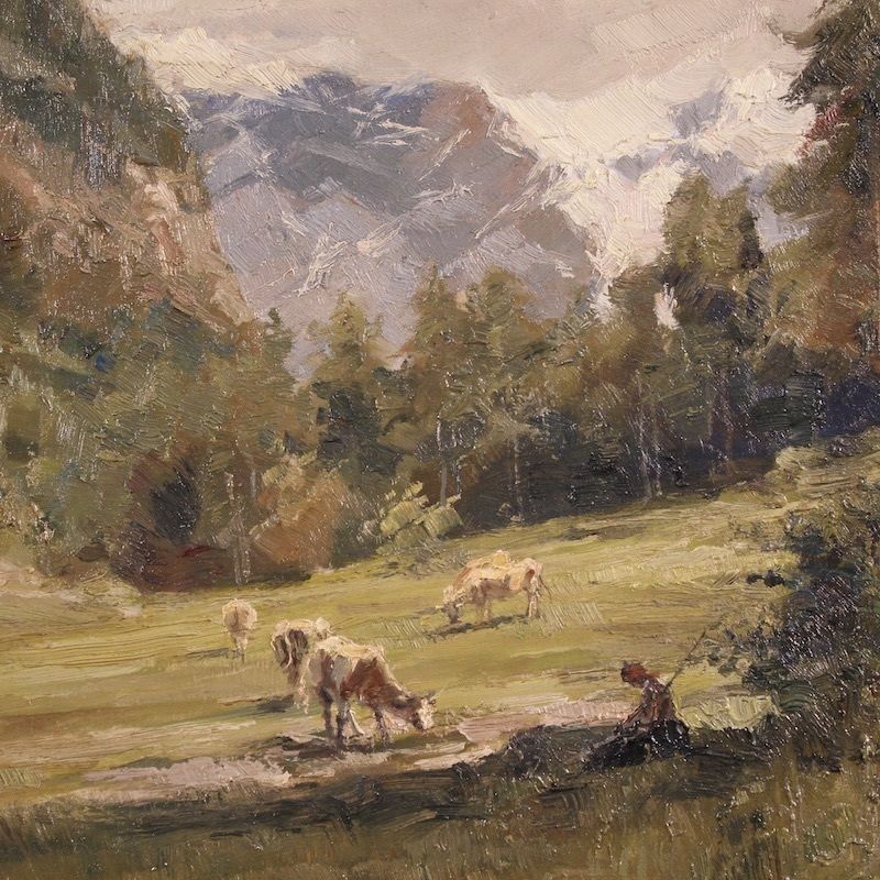 Italian Landscape Painting Signed Giuseppe Gheduzzi From The 20th Century photo vintage