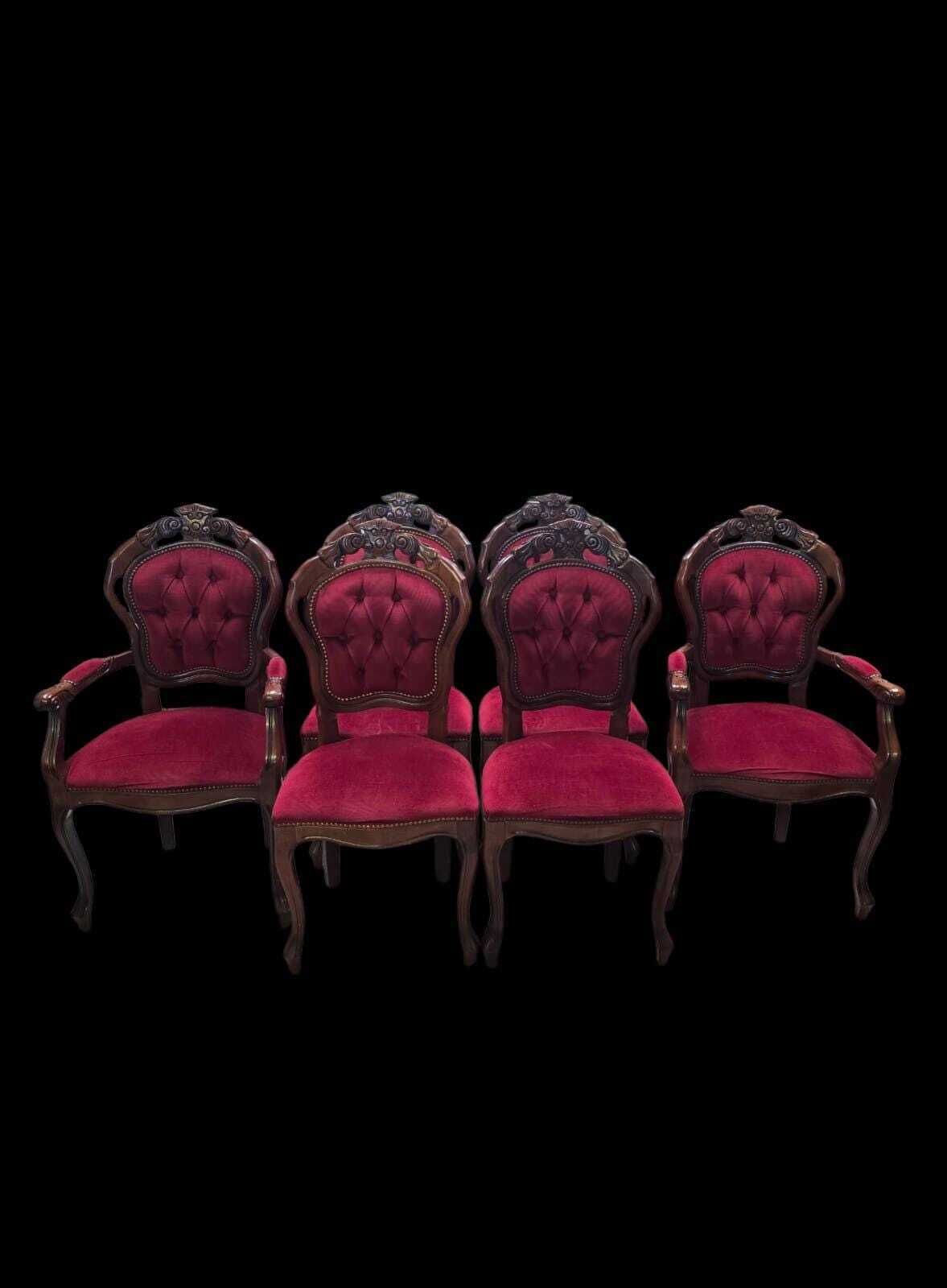 520.0 Vintage Victorian Style Dining Chairs / Set Of 6 / Carver & Side Chairs / C1970 photo