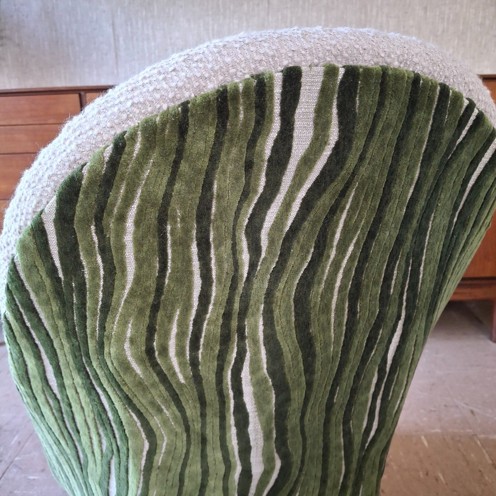 photo for sale Fab Vintage Reworked Lloyd Loom Chair Stone Boucle & Green H Holland Cut Velvet