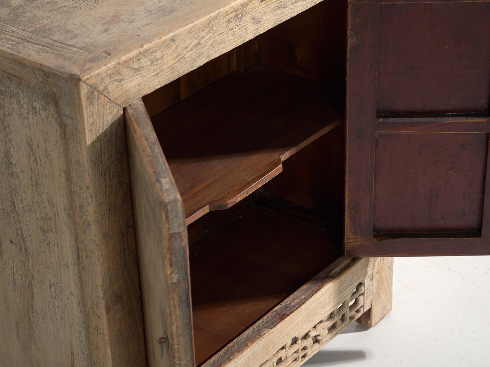 Antique Low Cabinet In Elm With Fretwork Apron – China, Circa 1950 photo buy