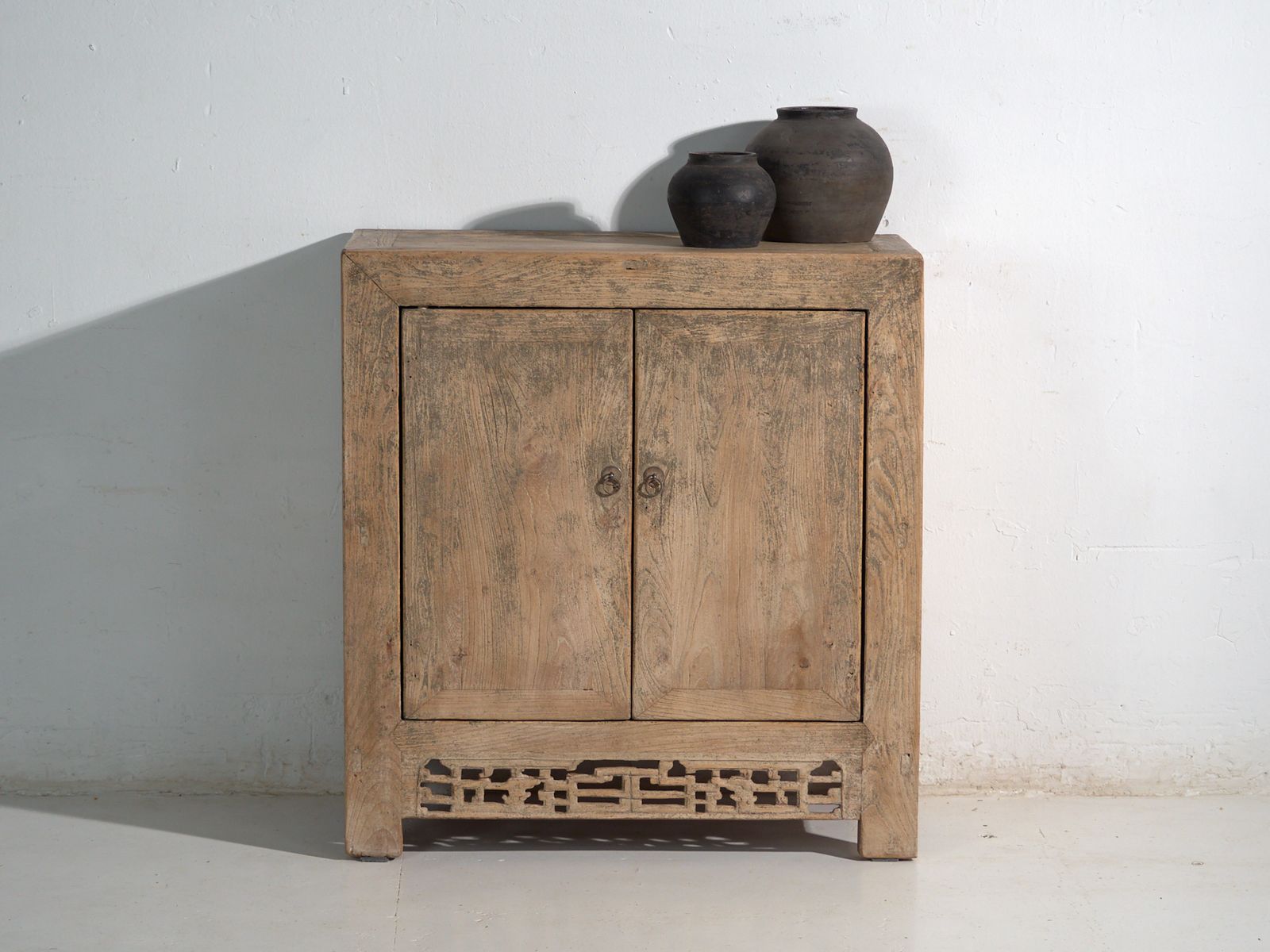 Antique Low Cabinet In Elm With Fretwork Apron – China, Circa 1950 photo vintage