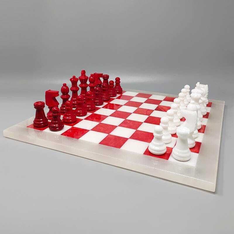 1970s Italian Volterra Alabaster Chess Set – Rare In Red & White. Made In Italy photo furniture