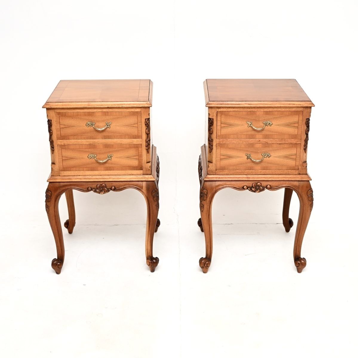 Pair Of Antique French Figured Walnut Bedside Chests photo furniture