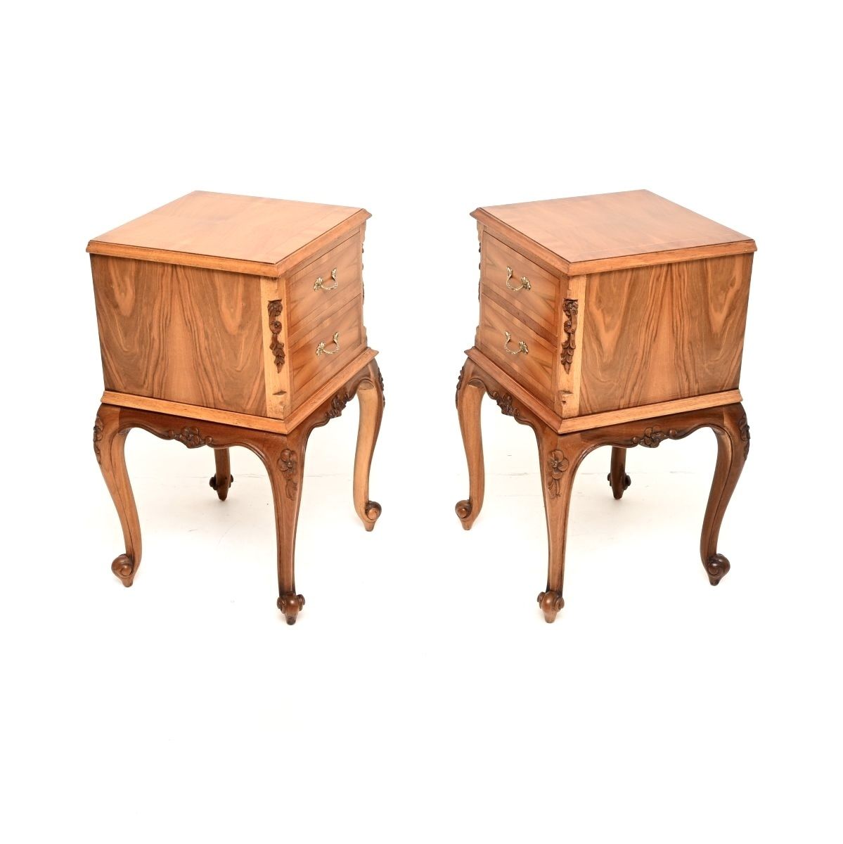 Pair Of Antique French Figured Walnut Bedside Chests photo for sale