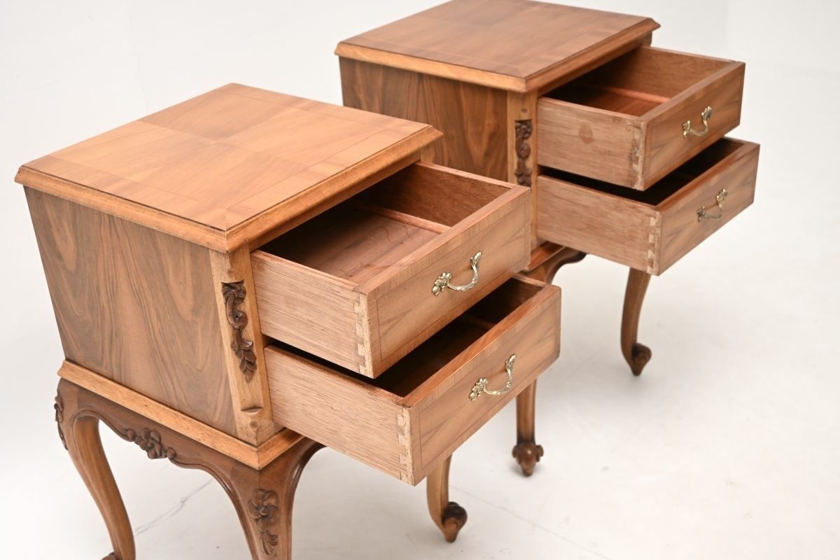 Pair Of Antique French Figured Walnut Bedside Chests photo vintage