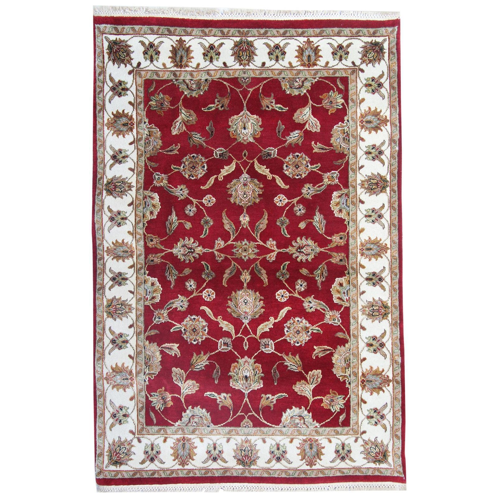 Tapis floral rouge, tapis en laine traditionnel fait main