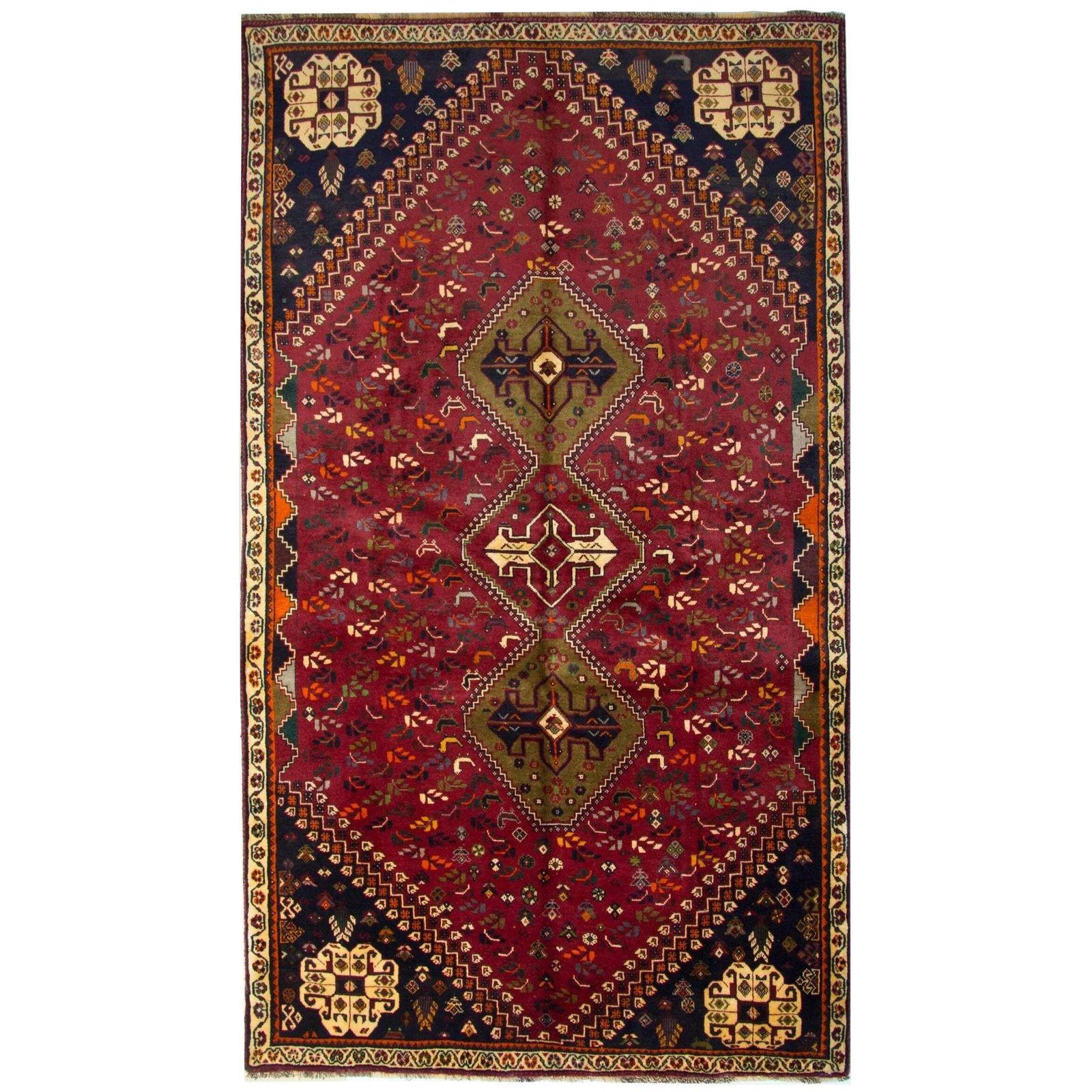 Vintage Rug, Handgemaakt Wollen Oosters Tribaal Tapijt, Geometrisch Vloerkleed