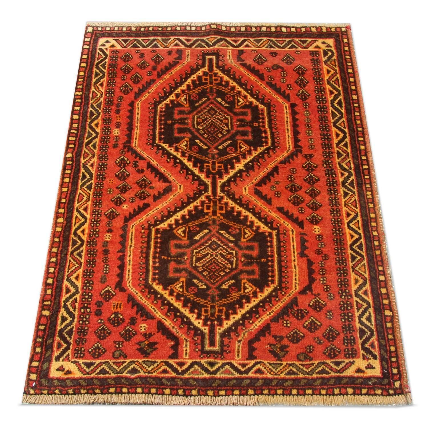 Vintage Oriental Tribal Rug, Geometric Handmade Wool Carpet Area Rug photo furniture