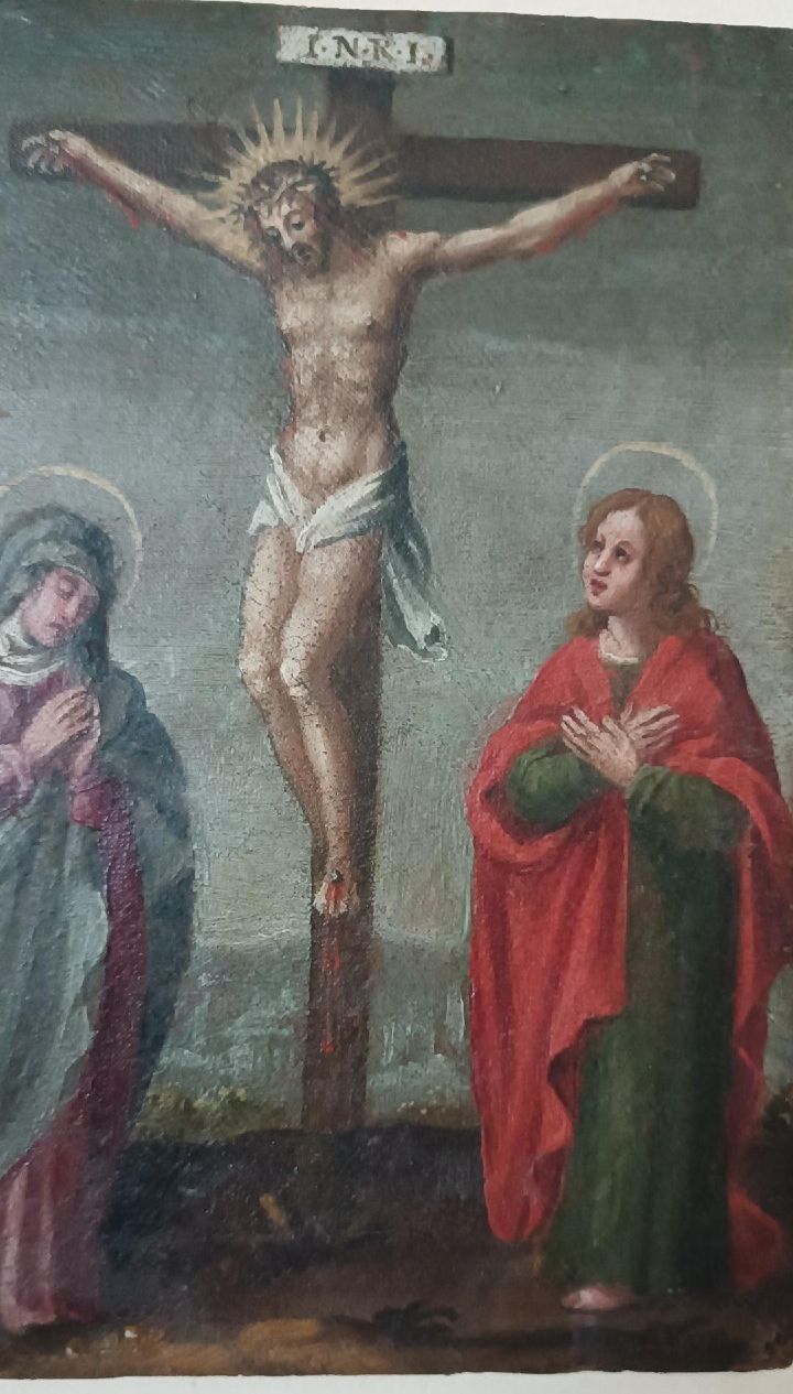 Antique Painting, Oil On Canvas Crucifixion, 18th Century photo Art