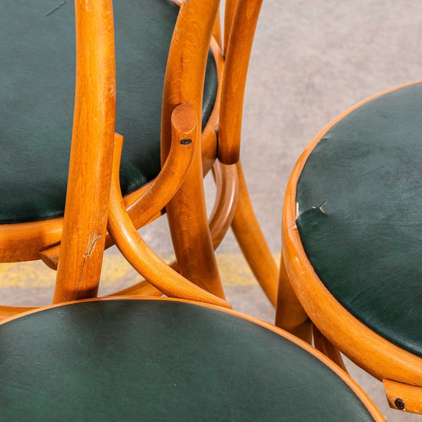 1970’s Original Blonde Hoopbacks With Green Rexine Upholstered Seat photo Furniture