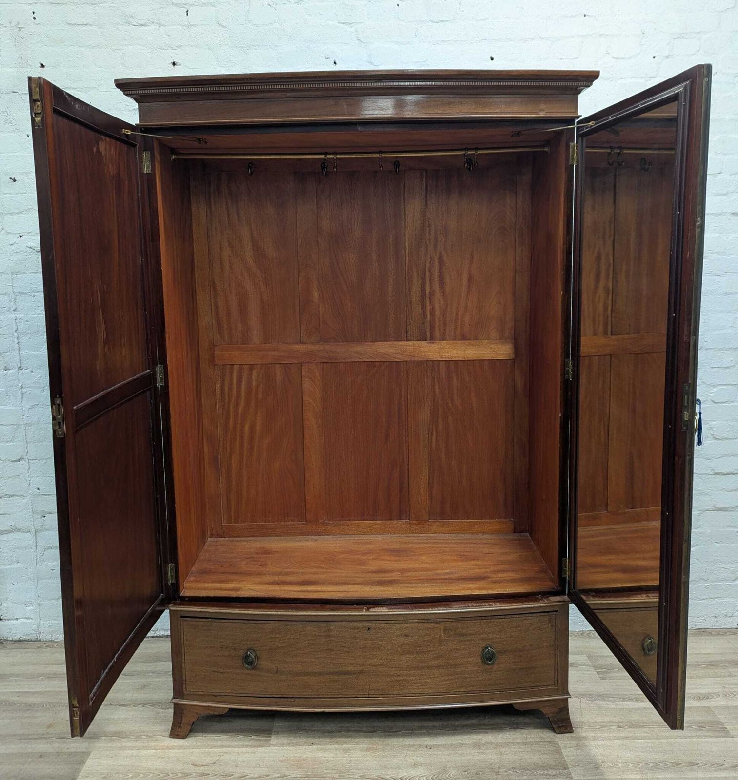 Georgian Inlaid Mahogany Bowfront Double Wardrobe photo for sale