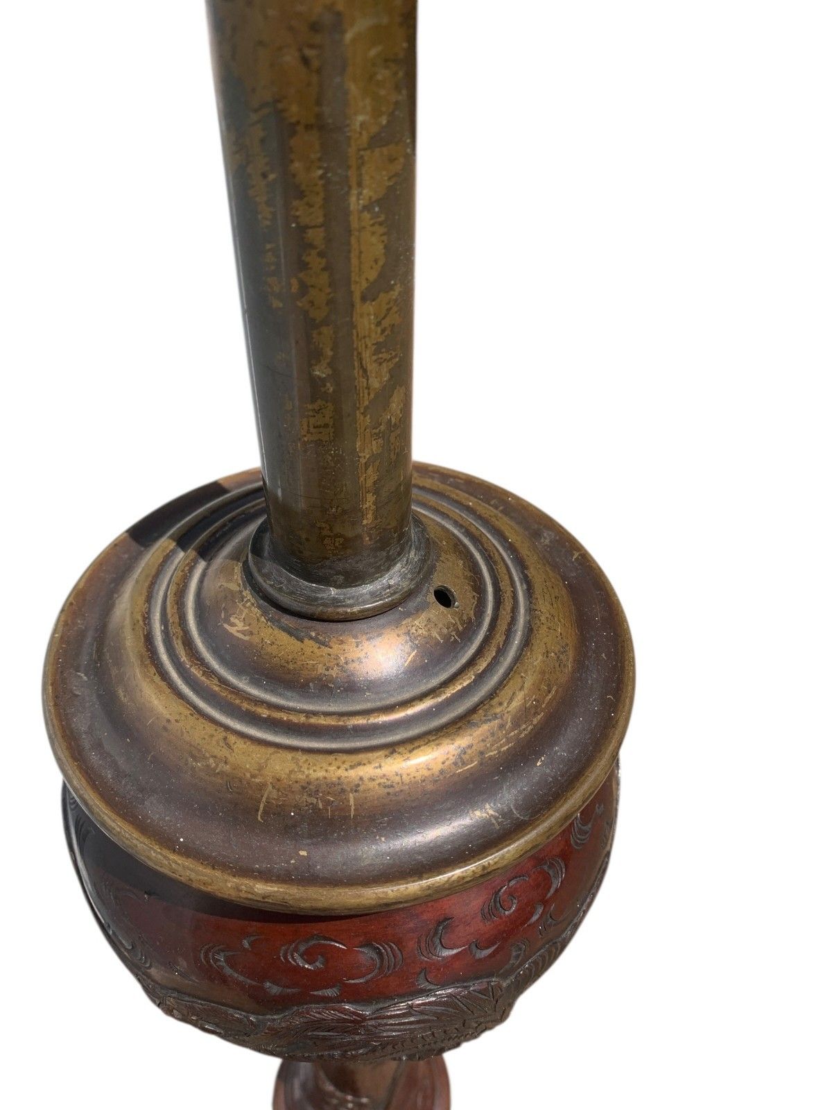 photo buy Antique Japanese Meiji Bronze Floor Lamp Base Oriental Dragon Turtle Light C1890