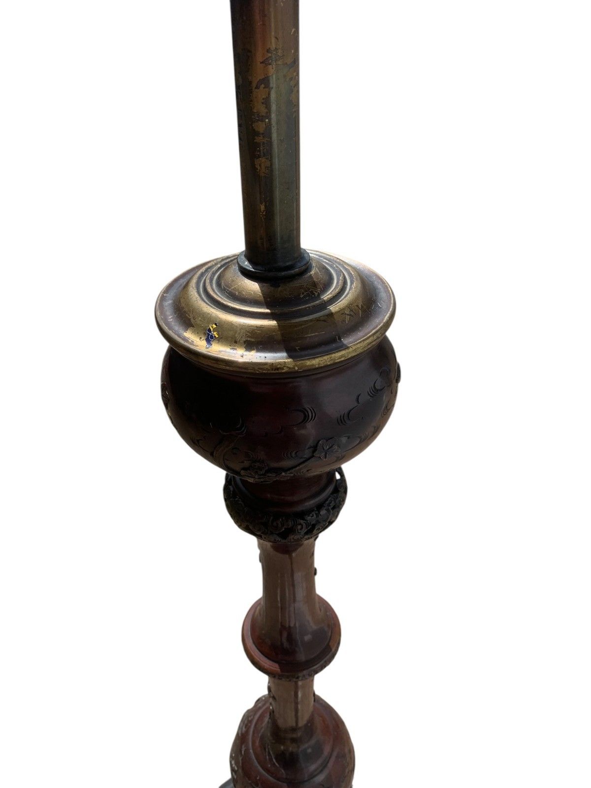 photo vintage Antique Japanese Meiji Bronze Floor Lamp Base Oriental Dragon Turtle Light C1890